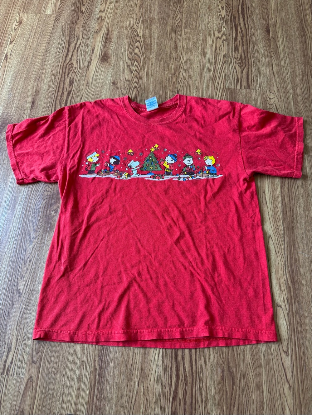 Vintage Peanuts Snoopy Christmas Red Graphic Short Sleeve T-shirt Size L